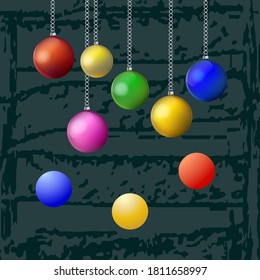 Winterhintergrund - dunkler, originaler Pinselstrich, Gartengarten mit Weihnachtsbällen - Vektorgrafik. Neujahr. Weihnachten. Banner. Postkarte.