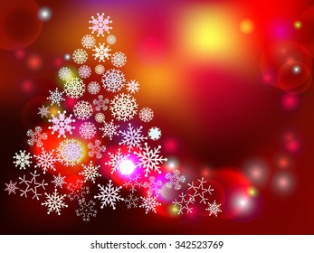Winter background with decorative tree and snowflakes