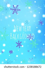 Winter Background with Delicate Snowflakes and Shiny Lights. Festive Background for Christmas Decoration, Textile, Paper. Vertical A4 Vector Background.