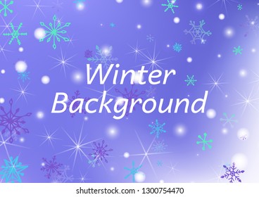 Winter Background with Delicate Snowflakes and Shiny Lights. Festive Background for Christmas Decoration, Brochure, Cover. Vertical A4 Vector Background.