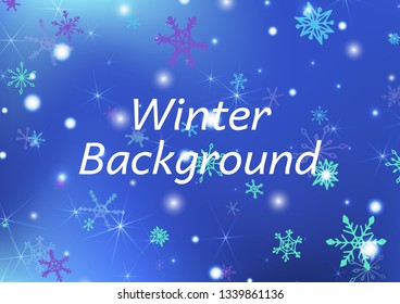 Winter Background with Delicate Snowflakes and Shiny Lights. Festive Background for Christmas Decoration, Textile, Cover. Vertical A4 Vector Background.