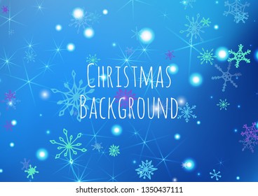 Winter Background with Delicate Snowflakes and Shiny Lights. Festive Background for Christmas Decoration, Brochure, Card. Vertical A4 Vector Background.