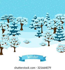 Winter background design with abstract stylized trees.