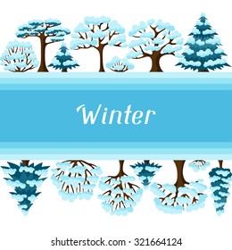 Winter background design with abstract stylized trees.