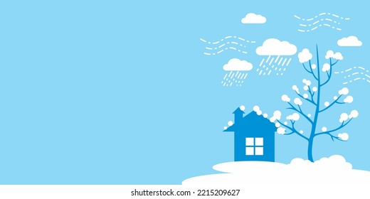 winter background design. illustration of houses and trees and snowfall. for posters, banners, flyers and others