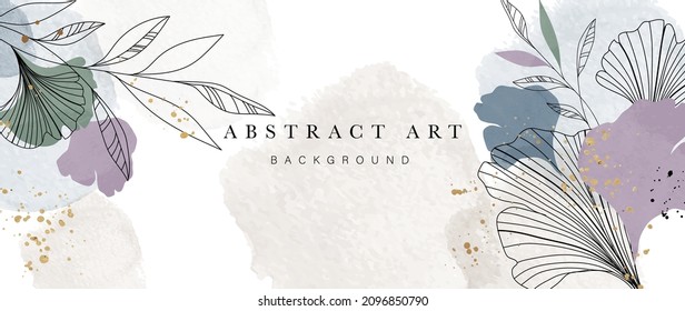 Winter background design  with watercolor brush texture, Flower and botanical leaves watercolor hand drawing. Abstract art wallpaper design for wall arts, wedding and VIP invite card.  Vector EPS10