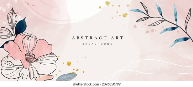 Winter background design  with watercolor brush texture, Flower and botanical leaves watercolor hand drawing. Abstract art wallpaper design for wall arts, wedding and VIP invite card.  Vector EPS10