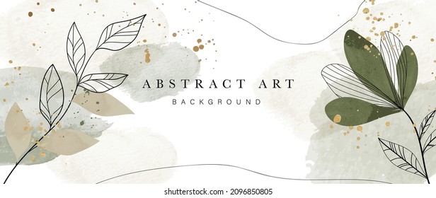 Winter background design  with watercolor brush texture, Flower and botanical leaves watercolor hand drawing. Abstract art wallpaper design for wall arts, wedding and VIP invite card.  Vector EPS10