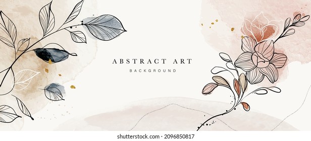 Winter Background Design  With Watercolor Brush Texture, Flower And Botanical Leaves Watercolor Hand Drawing. Abstract Art Wallpaper Design For Wall Arts, Wedding And VIP Invite Card.  Vector EPS10