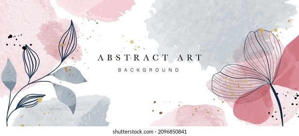 Winter background design  with watercolor brush texture, Flower and botanical leaves watercolor hand drawing. Abstract art wallpaper design for wall arts, wedding and VIP invite card.  Vector EPS10