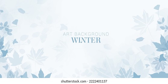 Winter background design with watercolor brush texture, Flower and botanical leaves watercolor hand drawing