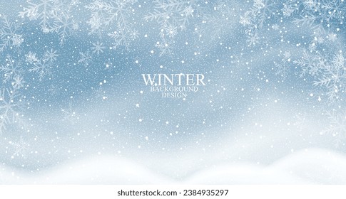 Winter background design with white snow flake and bokeh style.