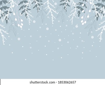 Winter background with different types of branches and snow