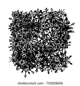 Winter Background with Doodle Snowflakes. Black and White Christmas Decoration. Cute Vector Pattern for Card, Poster, Banner. Frosty Cartoon Background in Trendy Style. Simple Hand Drawn Snowflakes