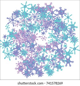 Winter Background with Doodle Snowflakes. Blue Christmas Decoration. Cute Vector Pattern for Card, Poster, Banner. Frosty Cartoon Background in Trendy Style. Simple Hand Drawn Snowflakes