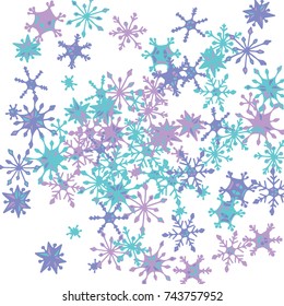 Winter Background with Doodle Snowflakes. Blue Christmas Decoration. Cute Vector Pattern for Card, Poster, Banner. Frosty Cartoon Background in Trendy Style. Simple Hand Drawn Snowflakes