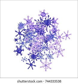 Winter Background with Doodle Snowflakes. Blue Christmas Decoration. Cute Vector Pattern for Card, Poster, Banner. Frosty Cartoon Background in Trendy Style. Simple Hand Drawn Snowflakes