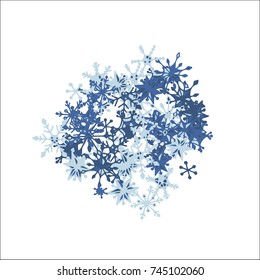 Winter Background with Doodle Snowflakes. Blue Christmas Decoration. Cute Vector Pattern for Card, Poster, Banner. Frosty Cartoon Background in Trendy Style. Simple Hand Drawn Snowflakes