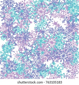 Winter Background with Doodle Snowflakes. Blue Christmas Decoration. Cute Vector Pattern for Card, Poster, Banner. Frosty Cartoon Background in Trendy Style. Simple Hand Drawn Snowflakes
