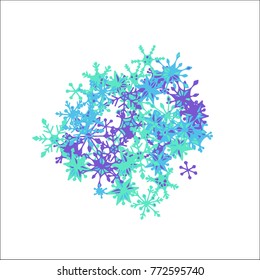 Winter Background with Doodle Snowflakes. Blue Christmas Decoration. Cute Vector Pattern for Card, Poster, Banner. Frosty Cartoon Background in Trendy Style. Simple Hand Drawn Snowflakes