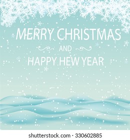 Winter background with drifts and snowflakes. Vector illustration.
