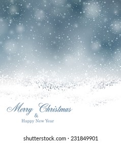 Winter background. Fallen defocused snowflakes. Christmas. Vector. 