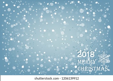  Winter background with falling snow and Merry Christmas greeting text.