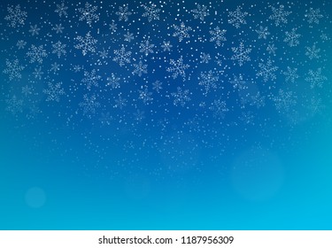 Winter background with falling snow and snowflakes. Merry Christmas and Happy New Year background. Vector illustration.
