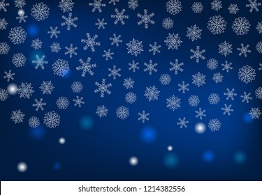 Winter background with falling snow and snowflakes. Merry Christmas and Happy New Year background. Vector illustration.
