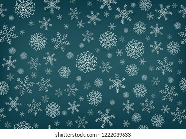 Winter background with falling snow and snowflakes. Merry Christmas and Happy New Year background. Vector illustration.