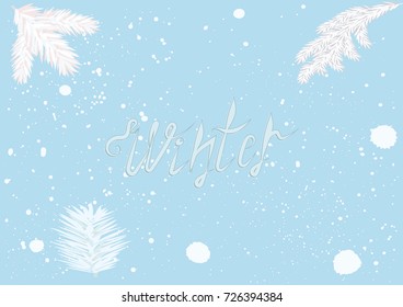 Winter background  -  Falling snow - spruce branches -    vector