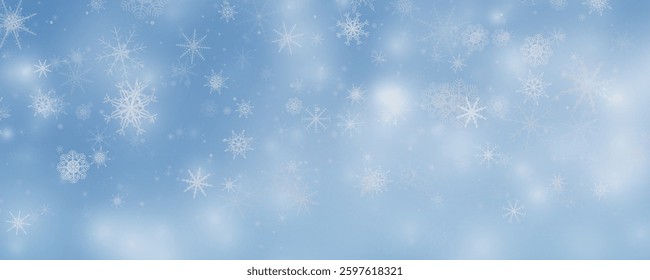 Winter background with falling snowflakes isolated on transparent background, vector png. Snowfall, blizzard, snow storm, snow hurricane. Snowflakes.