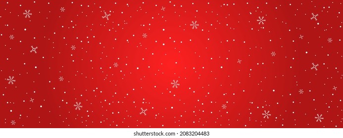 Winter background. Falling snowflakes on a red background. Christmas and New Year background. Snowfall texture. Vector illustration