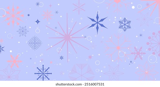 Winterhintergrund mit diversen Schneeflocken für Winterdesigns und saisonale Dekorationen. Schneeflocken fallen. Weihnachtsdekoration mit herabfallendem Schnee. Vektorgrafik.