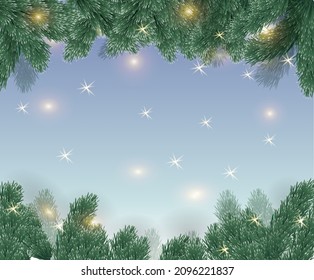 Winterhintergrund mit Tannenzweigen und Funkeln
