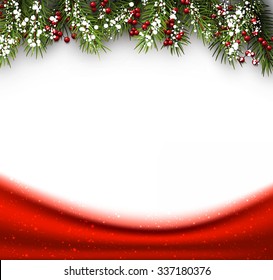 Winter background with fir branches. Vector paper illustration.