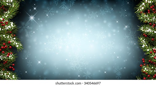 Winter background with fir branches. Vector paper illustration.