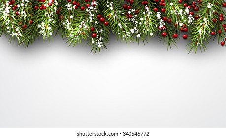 Winter background with fir branches. Vector paper illustration.