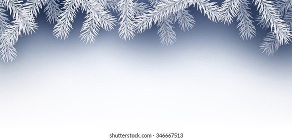 Fondo invernal con ramas de abetos. Ilustración de papel vector.