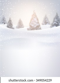 Winter background with fir-trees and snow. Vector illustration.