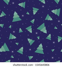 Winter background with fir-trees and snowflakes. Festive Christmas background. Vector seamless pattern.