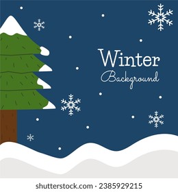 Winter background. Flat winter background. Snowy backgrounds. Snowfall. Winter season. Design elements for social media, blog post, web template, greeting card, winter sale.