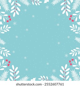 Fondo de invierno con ramas de flores sobre un fondo azul