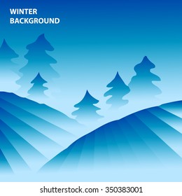 Winter background. Foggy Forest vector illustration.