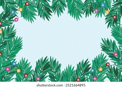 Winter background or frame with fir branches and snow. Vector.