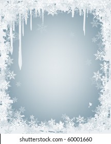 winter background with frame of snowflakes