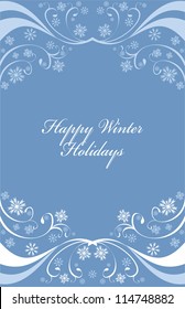 Winter background or frame with snowflakes on blue