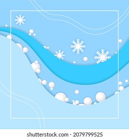 fondo invernal. con copos de nieve. estilo de corte de papel. adecuado para tarjeta de saludo, feed social media, banner o volante