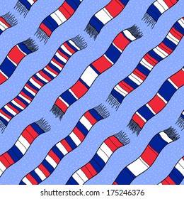 Winter background with France Flag Scarves. Seamless vector pattern.
