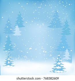 Winter background gently blue abstract - fir forest, falling snow - art creative illustration vector